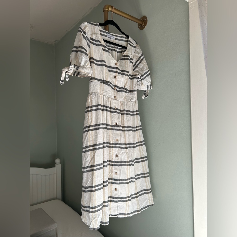 Elegant Black and White Striped Midi Dress